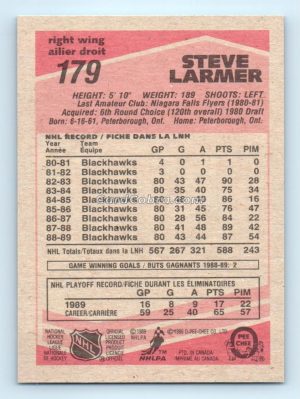 1989 O-Pee-Chee #179 Steve Larmer Chicago Blackhawks