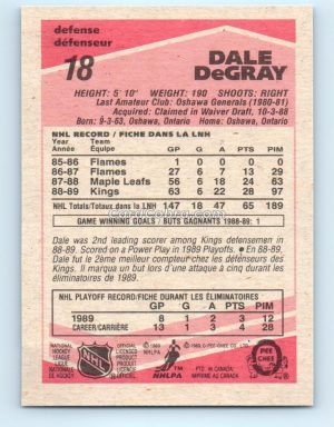 1989 O-Pee-Chee #18 Dale DeGray Los Angeles Kings Rookie Card