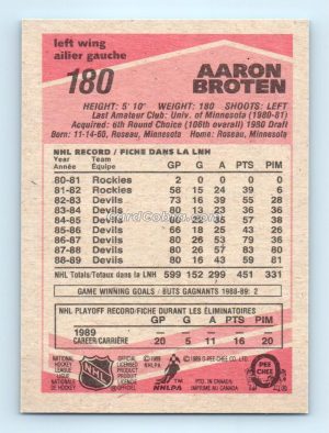 1989 O-Pee-Chee #180 Aaron Broten New Jersey Devils