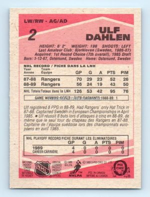 1989 O-Pee-Chee #2 Ulf Dahlen New York Rangers