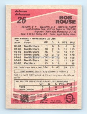 1989 O-Pee-Chee #26 Bob Rouse Washington Capitals Rookie Card