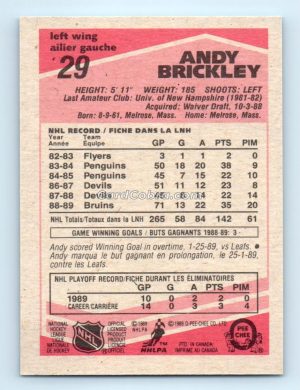 1989 O-Pee-Chee #29 Andy Brickley Boston Bruins Rookie Card