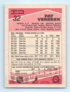 1989 O-Pee-Chee #32 Pat Verbeek Hartford Whalers