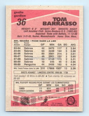 1989 O-Pee-Chee #36 Tom Barrasso Pittsburgh Penguins