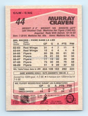 1989 O-Pee-Chee #44 Murray Craven Philadelphia Flyers