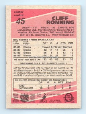 1989 O-Pee-Chee #45 Cliff Ronning St. Louis Blues Rookie Card