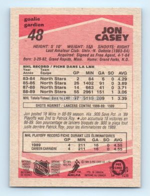 1989 O-Pee-Chee #48 Jon Casey Minnesota North Stars Rookie Card