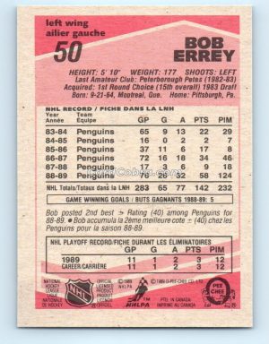 1989 O-Pee-Chee #50 Bob Errey Pittsburgh Penguins Rookie Card