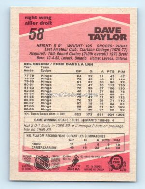 1989 O-Pee-Chee #58 Dave Taylor Los Angeles Kings