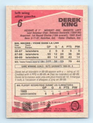 1989 O-Pee-Chee #6 Derek King New York Islanders Rookie Card