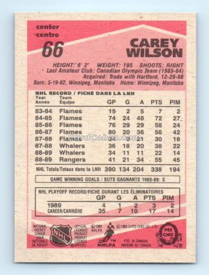 1989 O-Pee-Chee #66 Carey Wilson New York Rangers