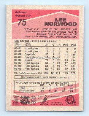 1989 O-Pee-Chee #75 Lee Norwood Detroit Red Wings