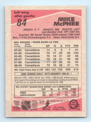 1989 O-Pee-Chee #84 Mike McPhee Montreal Canadiens