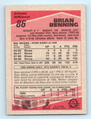 1989 O-Pee-Chee #86 Brian Benning St. Louis Blues