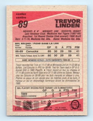 1989 O-Pee-Chee #89 Trevor Linden Vancouver Canucks Rookie Card