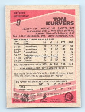 1989 O-Pee-Chee #9 Tom Kurvers New Jersey Devils