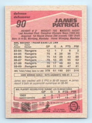 1989 O-Pee-Chee #90 James Patrick New York Rangers