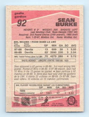 1989 O-Pee-Chee #92 Sean Burke New Jersey Devils