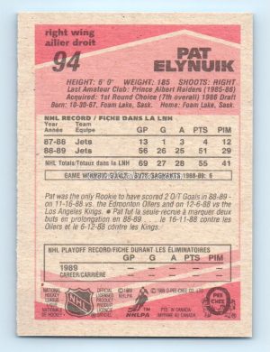 1989 O-Pee-Chee #94 Pat Elynuik Winnipeg Jets Rookie Card