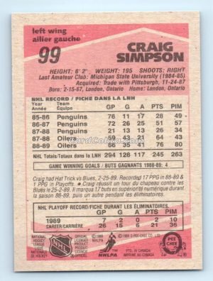 1989 O-Pee-Chee #99 Craig Simpson Edmonton Oilers