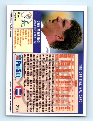 1989 Pro Set #220 Dan Marino Miami Dolphins