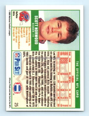 1989 Pro Set #25 Scott Norwood Buffalo Bills Rookie Card