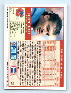 1989 Pro Set #31 Darryl Talley Buffalo Bills