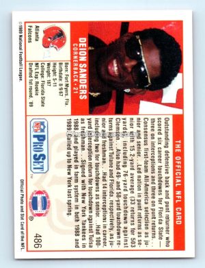 1989 Pro Set #486 Deion Sanders Atlanta Falcons Rookie Card