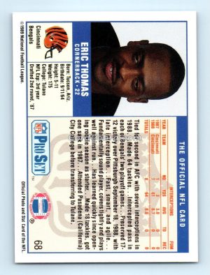 1989 Pro Set #68 Eric Thomas Cincinnati Bengals Rookie Card