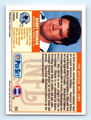 1989 Pro Set #94 Danny Noonan Dallas Cowboys Rookie Card