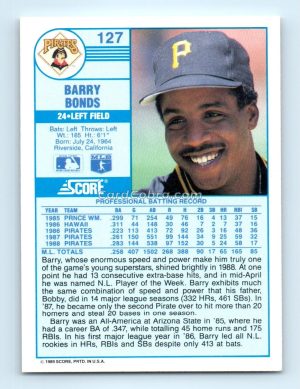 1989 Score #127 Barry Bonds Pittsburgh Pirates