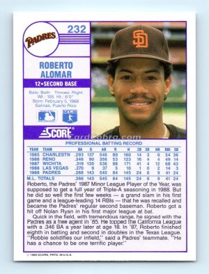 1989 Score #232 Roberto Alomar San Diego Padres