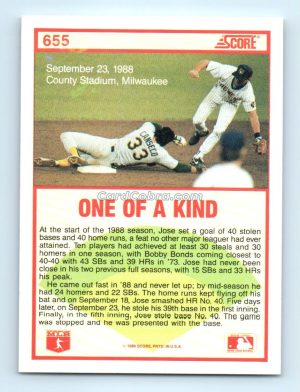 1989 Score #655 Jose Canseco Oakland Athletics