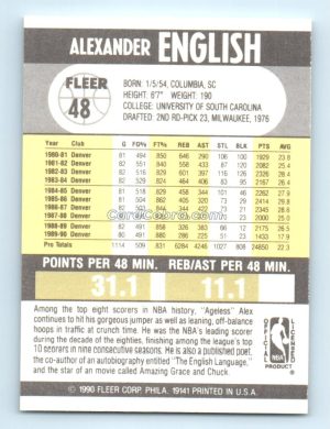 1990 Fleer #48 Alex English Denver Nuggets