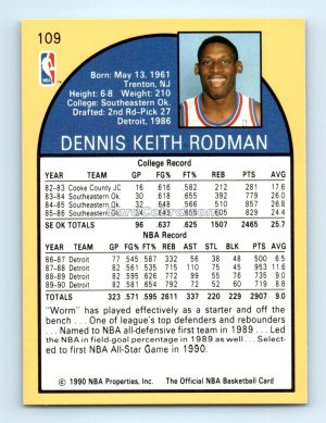 1990 Hoops #109 Dennis Rodman Detroit Pistons