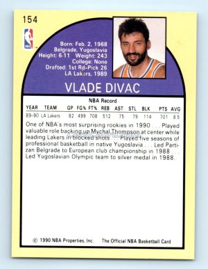 1990 Hoops #154 Vlade Divac Los Angeles Lakers Rookie Card