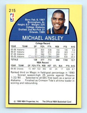 1990 Hoops #215 Michael Ansley Orlando Magic Rookie Card