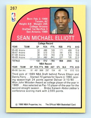 1990 Hoops #267 Sean Elliott San Antonio Spurs Rookie Card