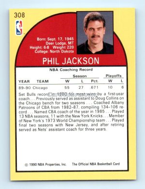 1990 Hoops #308 Phil Jackson Chicago Bulls