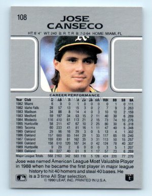 1990 Leaf #108 Jose Canseco Oakland Athletics