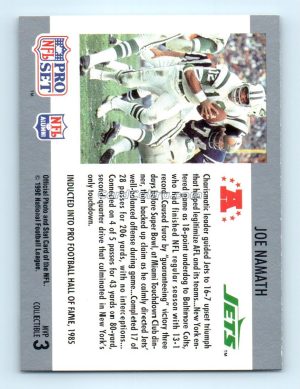 1990 Pro Set #3 Joe Namath New York Jets