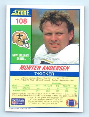 1990 Score #108 Morten Andersen New Orleans Saints