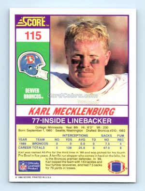 1990 Score #115 Karl Mecklenburg Denver Broncos