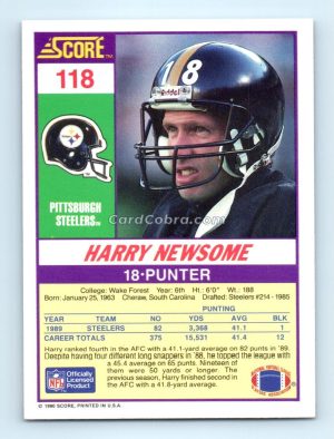 1990 Score #118 Harry Newsome Pittsburgh Steelers