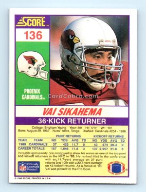 1990 Score #136A Vai Sikahema Phoenix Cardinals