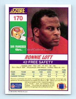 1990 Score #170 Ronnie Lott San Francisco 49ers