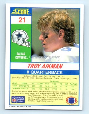 1990 Score #21 Troy Aikman Dallas Cowboys