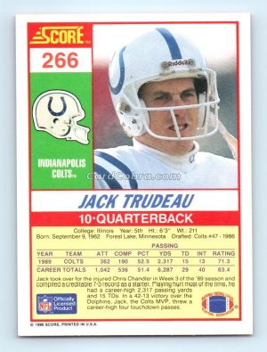 1990 Score #266 Jack Trudeau Indianapolis Colts