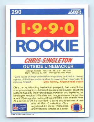 1990 Score #290 Chris Singleton Arizona Wildcats Rookie Card