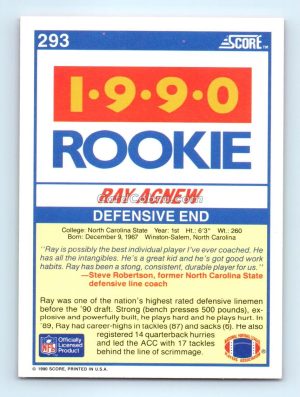 1990 Score #293 Ray Agnew NC State Wolfpack Rookie Card